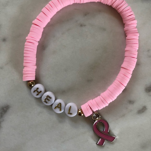 Breast Cancer Awareness Heishi Charm Bracelet | Breast Cancer Awareness Gift - Picture 7 of 12